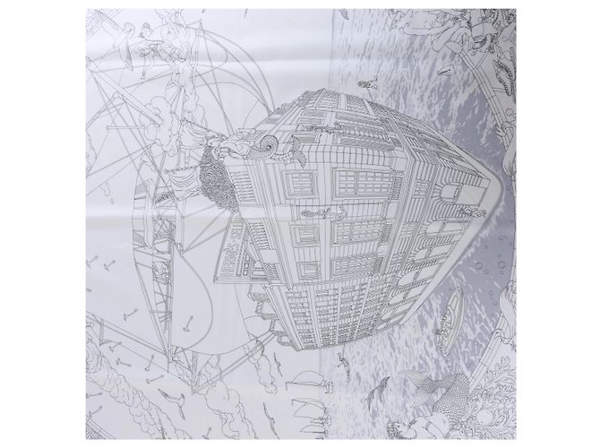 Hermès Carré 90 "HERMES FRAGSHIP" Seidentuch in Weiß - Ansicht 11