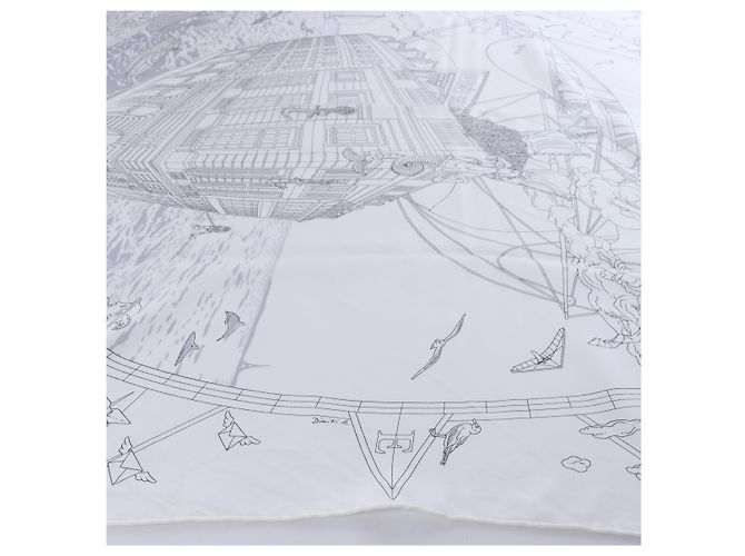 Hermès Carré 90 "HERMES FRAGSHIP" Seidentuch in Weiß - Ansicht 6