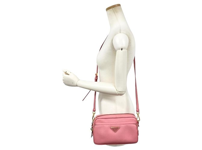 Borsa a tracolla Prada in pelle rosa con logo - vista 15