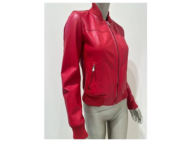 Dolce & Gabbana Bomberjacke aus rotem Lammleder, IT 40 gebraucht - Ansicht 2