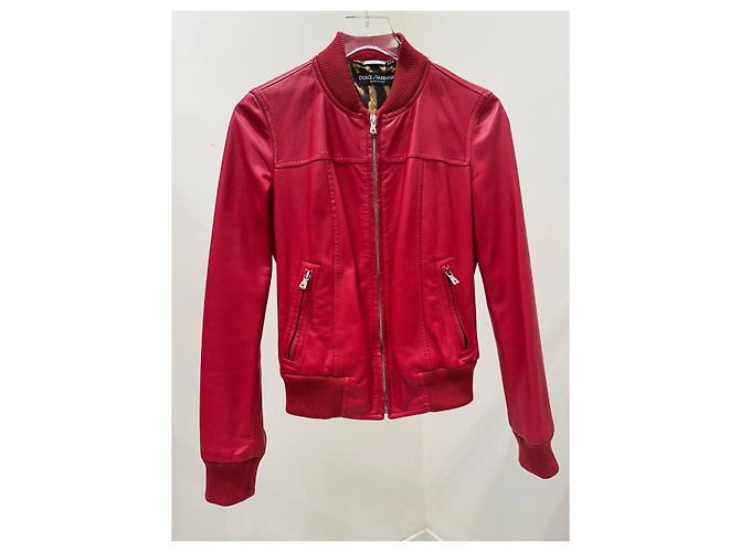 Dolce & Gabbana Bomberjacke aus rotem Lammleder, IT 40 gebraucht - Ansicht 5
