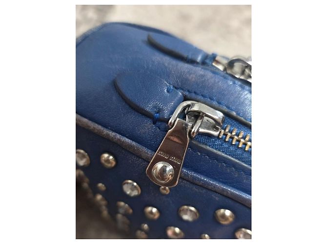 Borsa a mano Miu Miu in pelle blu borchiata - vista 10