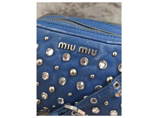Borsa a mano Miu Miu in pelle blu borchiata - vista 2