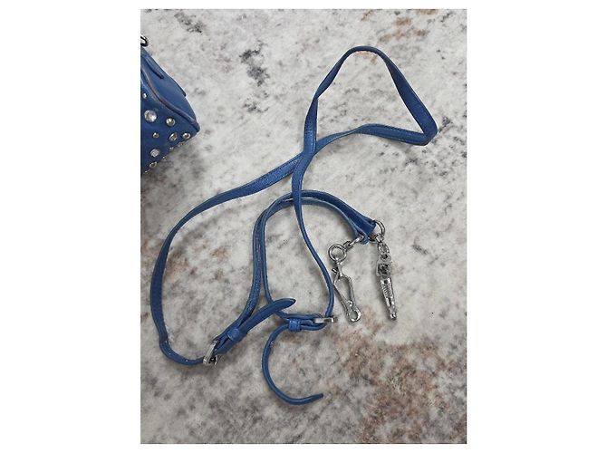 Borsa a mano Miu Miu in pelle blu borchiata - vista 3