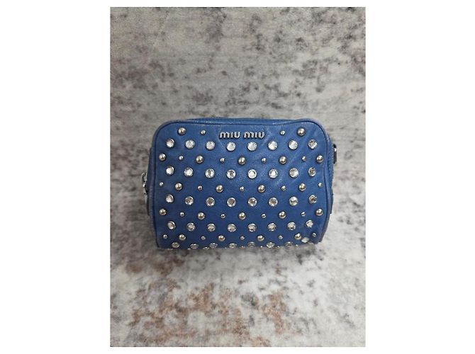 Borsa a mano Miu Miu in pelle blu borchiata - vista 4