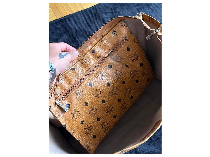 MCM Visetos Borsa Tote in Pelle Marrone - vista 6