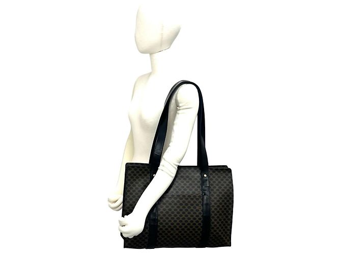Edge Céline CELINE Vintage Macadam Leder Tote Bag Braun Schwarz - Ansicht 2