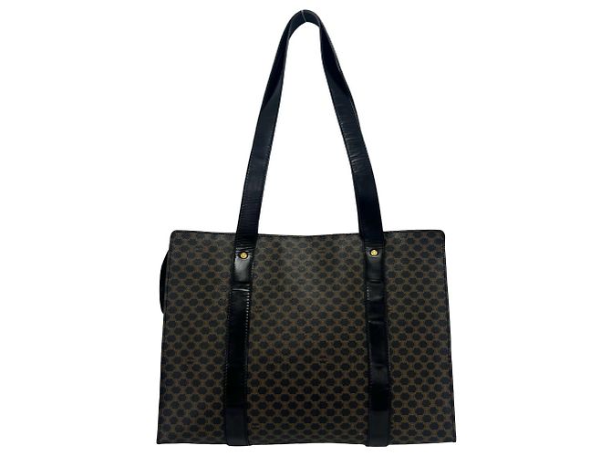 Edge Céline CELINE Vintage Macadam Leder Tote Bag Braun Schwarz - Ansicht 3