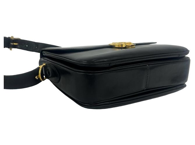Céline Sac à épaule en cuir Celine Vintage avec logo calèche Noir - vue 7