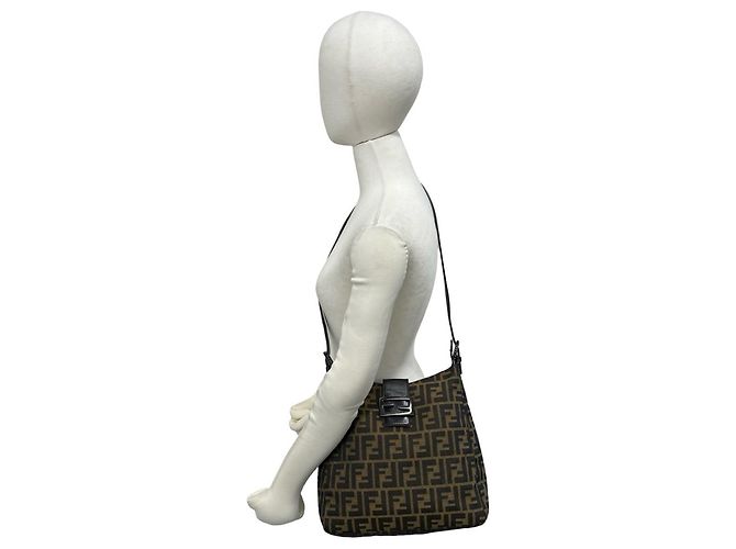 Fendi Vintage Zucca FF Pattern Canvas Leather Shoulder Bag Brown Black - view 2