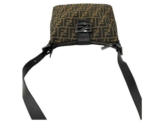 Fendi Vintage Zucca FF Pattern Canvas Leather Shoulder Bag Brown Black - view 4