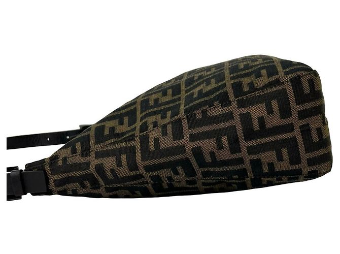 Fendi Vintage Zucca FF Pattern Canvas Leather Shoulder Bag Brown Black - view 5