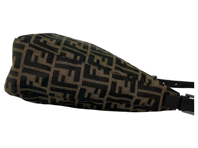 Fendi Vintage Zucca FF Pattern Canvas Leather Shoulder Bag Brown Black - view 6