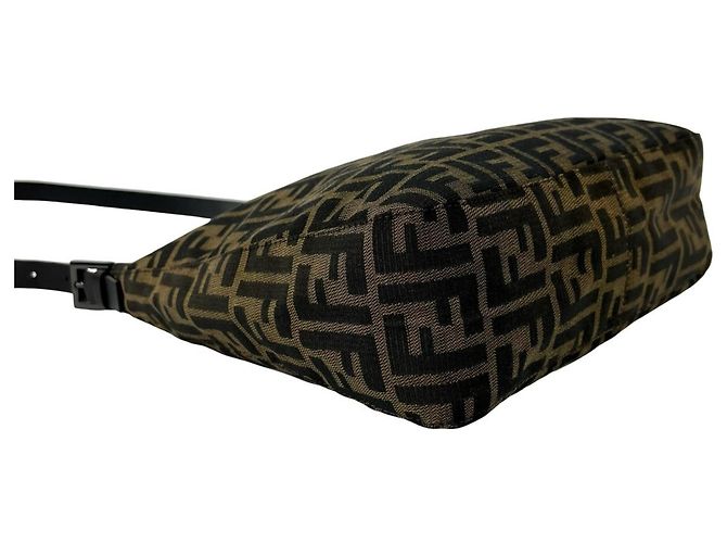 Fendi Vintage Zucca FF Pattern Canvas Leather Shoulder Bag Brown Black - view 7