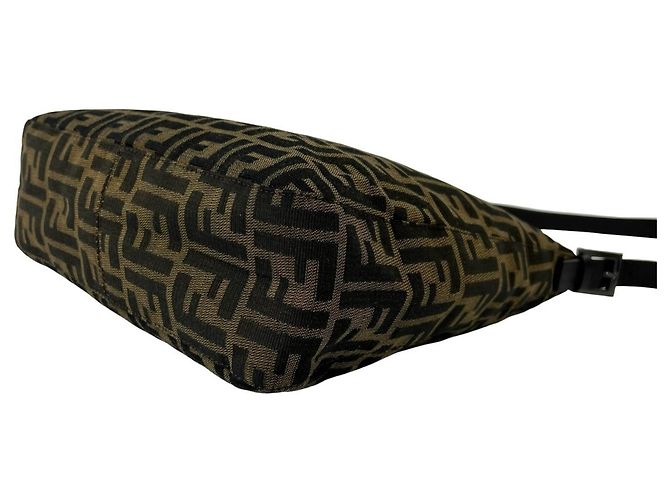 Fendi Vintage Zucca FF Pattern Canvas Leather Shoulder Bag Brown Black - view 8