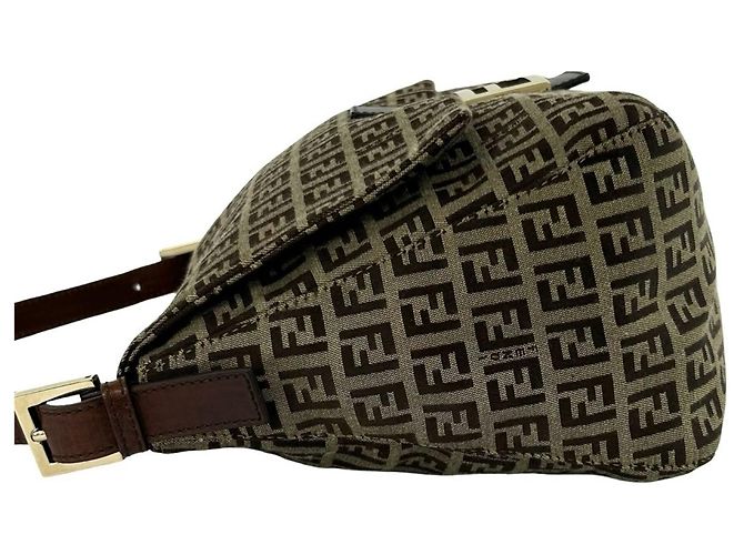 Borsa a tracolla Fendi Mamma Bucket Zucchino FF Pattern Semi Marrone - vista 5