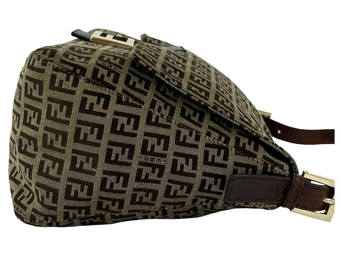 Borsa a tracolla Fendi Mamma Bucket Zucchino FF Pattern Semi Marrone - vista 6