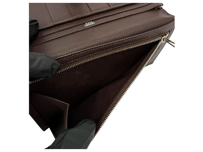 Hermès Cartera larga bi-fold Hermes Bearn Soufflé Castaño - vista 10