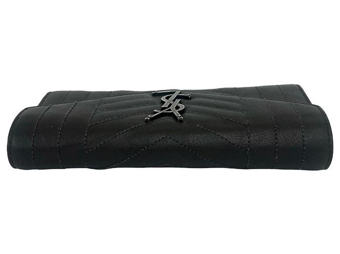 Cassandra Cartera larga de cuero gris Yves Saint Laurent Castaño - vista 3