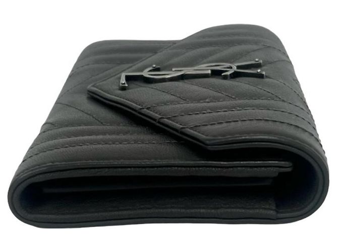 Cassandra Cartera larga de cuero gris Yves Saint Laurent Castaño - vista 5