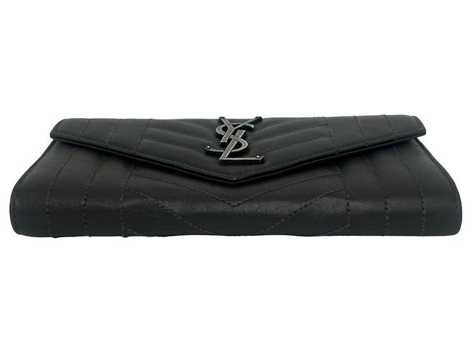 Cassandra Cartera larga de cuero gris Yves Saint Laurent Castaño - vista 6