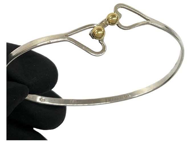 Tiffany & Co Bracciale Tiffany Vintage Hook & Eye Heart Bangle Argento D'oro - vista 4