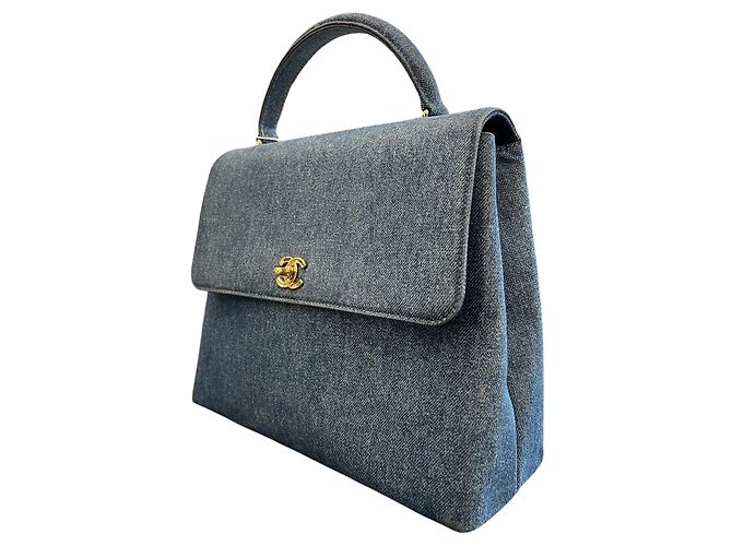 Borsa Chanel CC Denim Kelly Top Handle 1997 - vista 2
