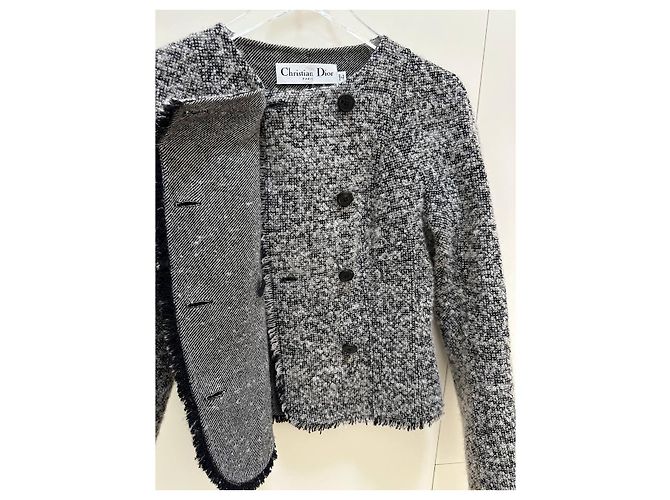 Giacca in tweed bianca e nera Christian Dior Sz.38 usata - vista 7