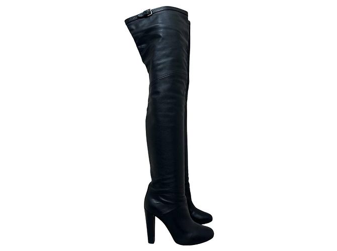 Hermès Black Leather Over-the-Knee Boots - Size 39 Pre-owned - view 3