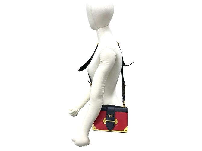 Borsa a tracolla in pelle Prada Cahier Logo Nero Rosso - vista 2