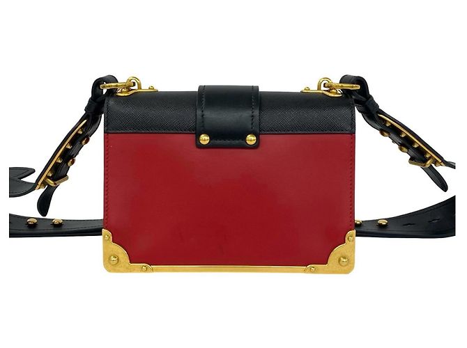 Borsa a tracolla in pelle Prada Cahier Logo Nero Rosso - vista 3