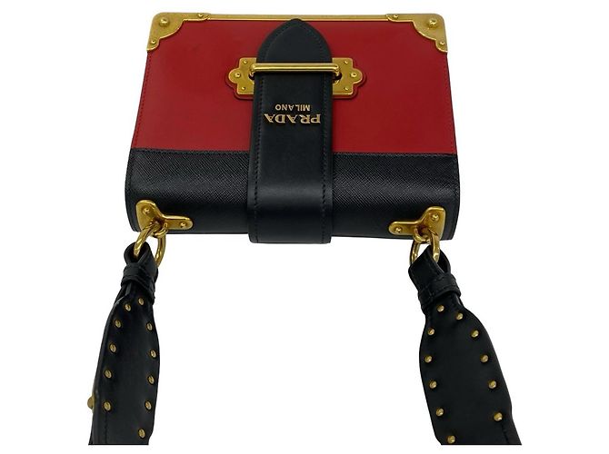 Borsa a tracolla in pelle Prada Cahier Logo Nero Rosso - vista 4