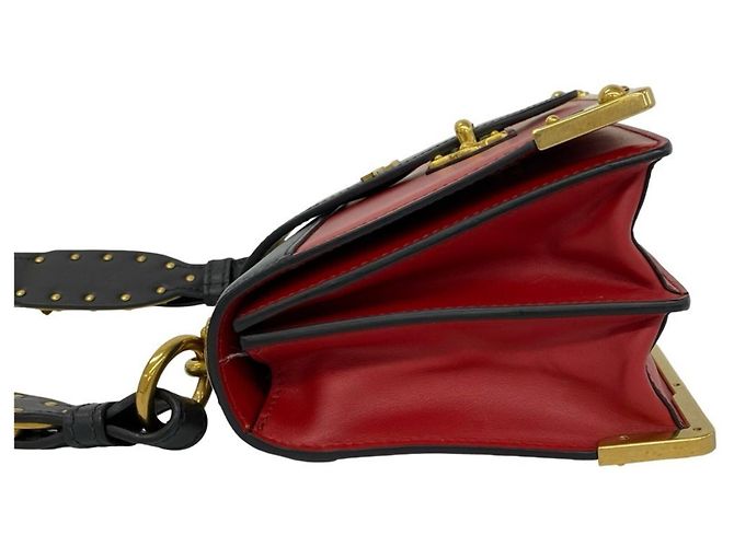 Borsa a tracolla in pelle Prada Cahier Logo Nero Rosso - vista 5