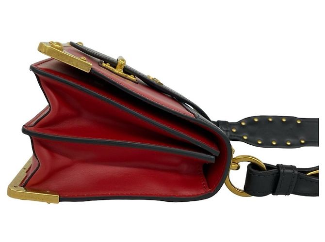 Borsa a tracolla in pelle Prada Cahier Logo Nero Rosso - vista 6