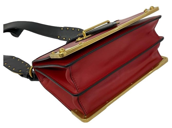 Borsa a tracolla in pelle Prada Cahier Logo Nero Rosso - vista 7