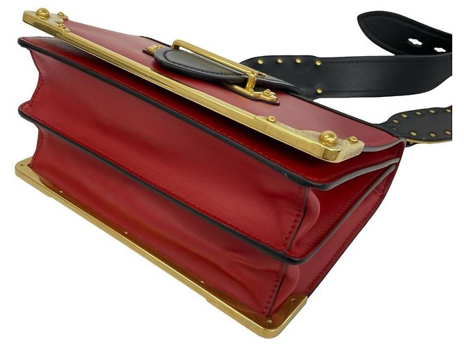 Borsa a tracolla in pelle Prada Cahier Logo Nero Rosso - vista 8