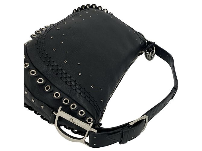 Borsa a tracolla in pelle Christian Dior con logo Peace & Love Nero - vista 4