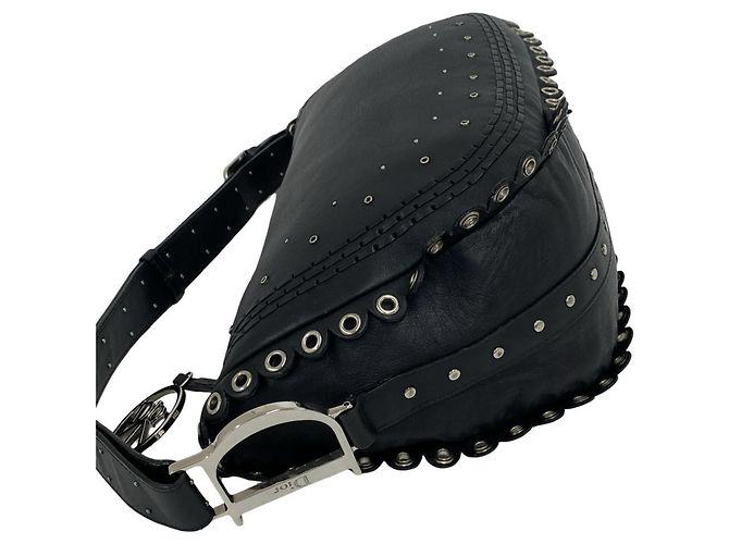 Borsa a tracolla in pelle Christian Dior con logo Peace & Love Nero - vista 5