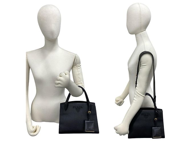 Borsa Prada in pelle Saffiano con logo monocromatico Nero - vista 2
