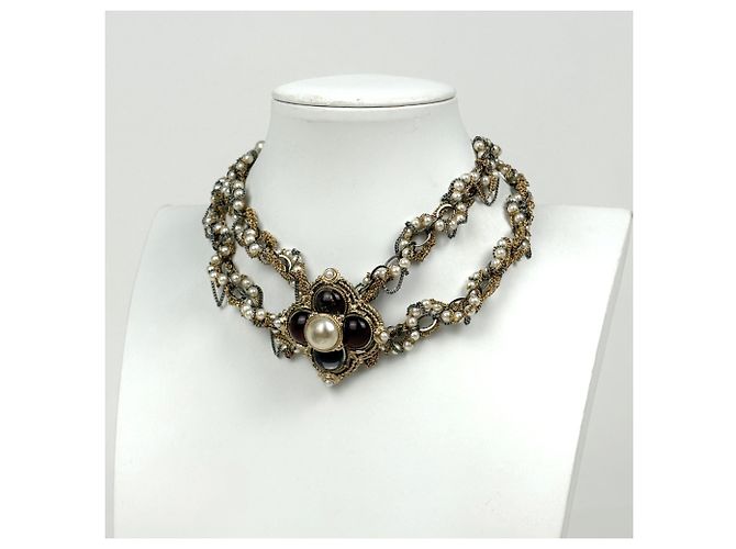 Collana a doppio giro con strass placcata oro Chanel D'oro - vista 8