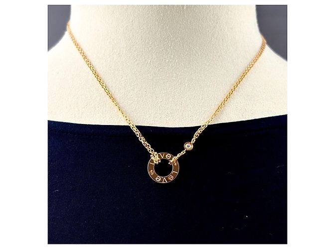 Colar Pendente Cartier Love Circle 2P Diamantes Ouro Rosa - vista 3