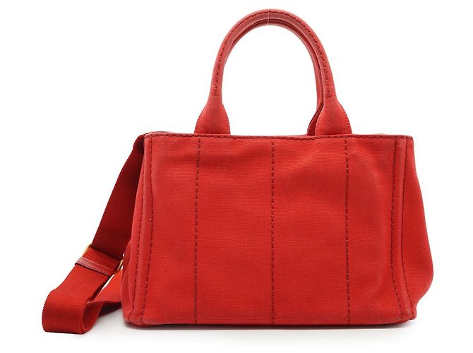 Prada Rote Canapa Canvas Mini Tote Tasche mit Logo und Gurt - Ansicht 2