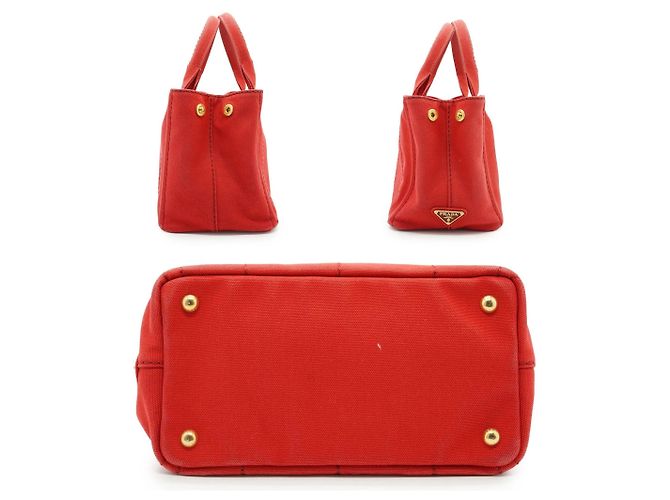 Prada Rote Canapa Canvas Mini Tote Tasche mit Logo und Gurt - Ansicht 5