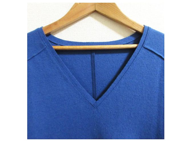 Autre Marque PLAIN PEOPLE Super140 Jersey V-Ausschnitt Kleid Blau - Ansicht 5