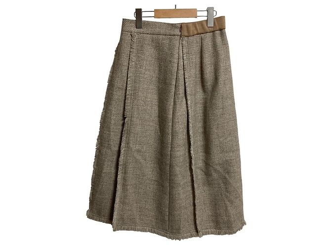 Autre Marque Falda plisada con flecos de lana Drawer Castaño - vista 2