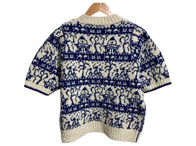 Autre Marque BLAMINK Jacquard-Pullover mit Rundhalsausschnitt und kurzen Ärmeln Blau - Ansicht 2