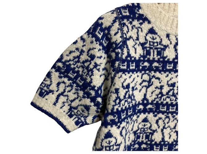 Autre Marque BLAMINK Jacquard-Pullover mit Rundhalsausschnitt und kurzen Ärmeln Blau - Ansicht 3