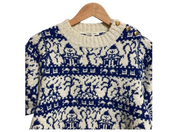 Autre Marque BLAMINK Jacquard-Pullover mit Rundhalsausschnitt und kurzen Ärmeln Blau - Ansicht 4