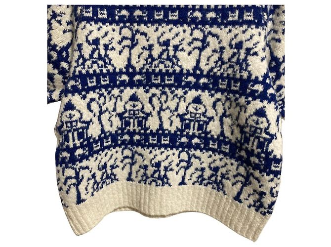 Autre Marque BLAMINK Jacquard-Pullover mit Rundhalsausschnitt und kurzen Ärmeln Blau - Ansicht 5