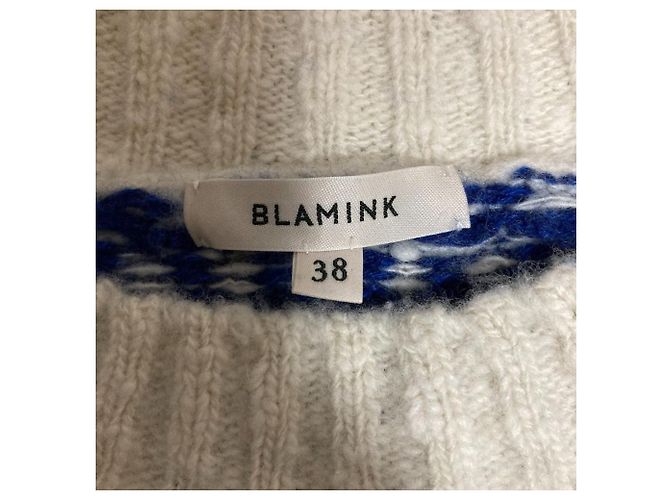 Autre Marque BLAMINK Jacquard-Pullover mit Rundhalsausschnitt und kurzen Ärmeln Blau - Ansicht 6